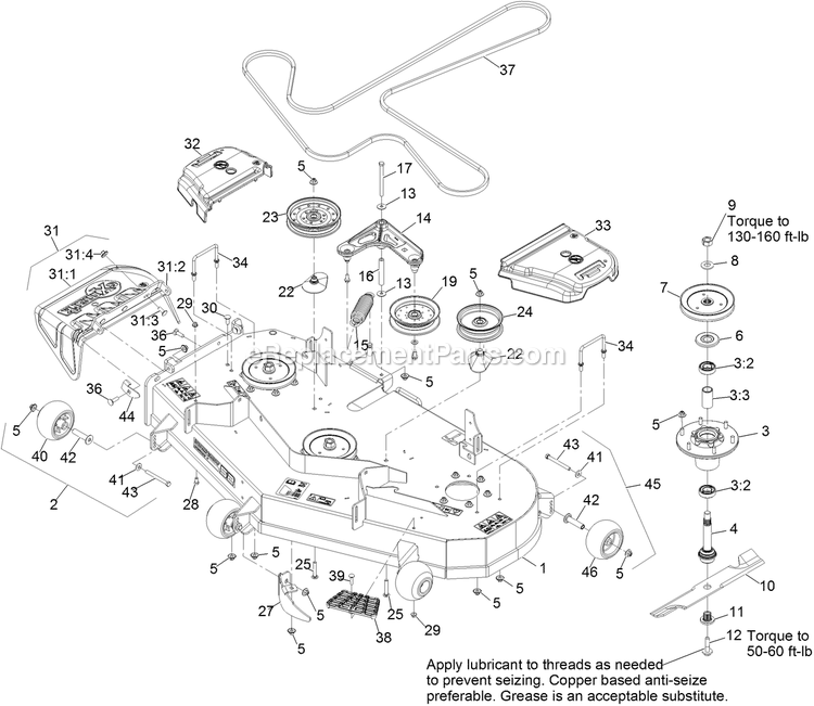 Deck Assembly Diagram and Parts List for RAX691GKA524A3 (400000000-402082299)(2017) Exmark Lawn Mower