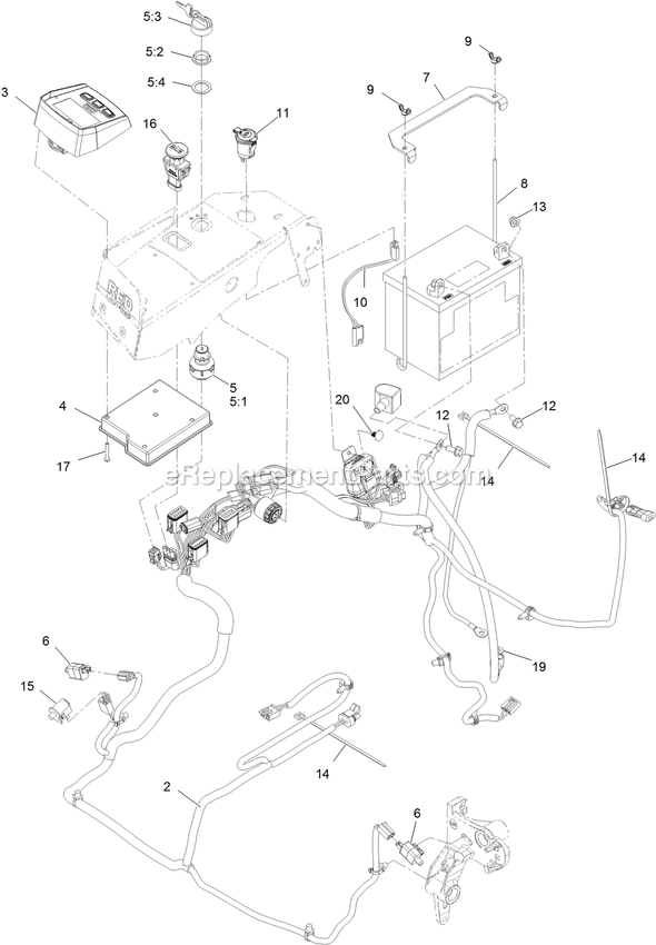 Electrical Assembly Diagram and Parts List for LZX740EKC526W0 (400000000-499999999)(2017) Exmark Lawn Mower
