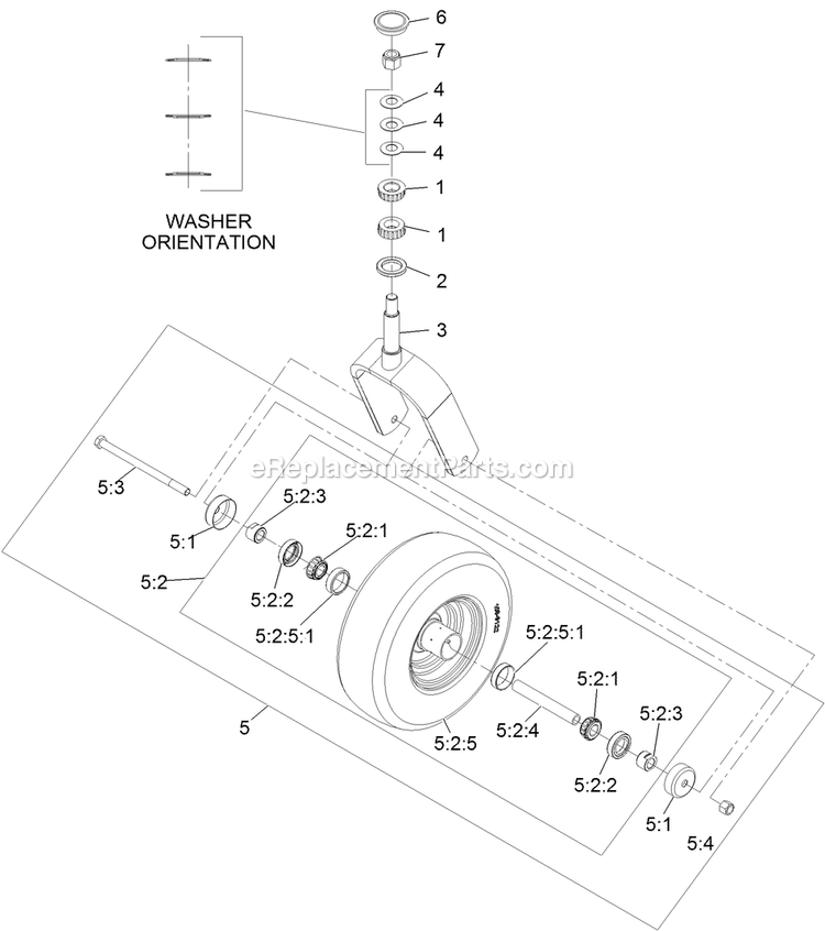Caster Wheel And Fork Assembly Diagram and Parts List for LZS651KA484 (313000000-313999999)(2013) Exmark Lawn Mower