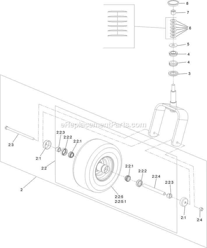 Caster Fork And Tire Assembly Diagram and Parts List for LZX980EKC96RW0 (406294345-408644345)(2020) Exmark Lawn Mower