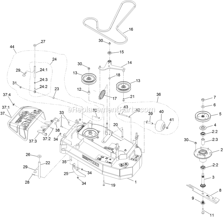 Deck Assembly Diagram and Parts List for TTS481CKA36300 (400000000-402082299)(2017) Exmark Lawn Mower