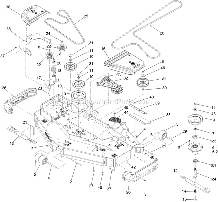 Deck Assembly Diagram and Parts List for LZX940EKC60RW0 (402082300-404314158)(2018) Exmark Lawn Mower
