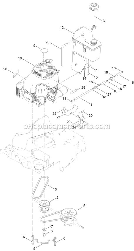 Engine And Fuel Tank Assembly Diagram and Parts List for ECS180CKA30000 (404314159-406294344)(2019) Exmark Lawn Mower