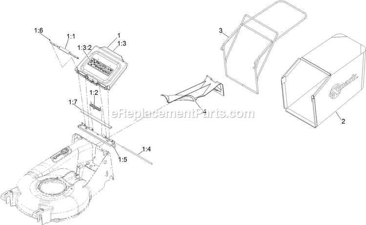 Bag And Door Assembly Diagram and Parts List for ECX160CHN21000 (408644346-411294211)(2021) Exmark Lawn Mower