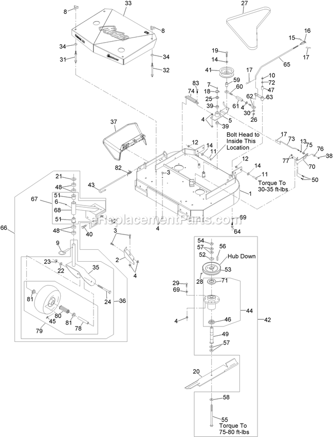 Mower Deck Assembly Diagram and Parts List for MG16KA322PCA (920000-999999)(2011) Exmark Lawn Mower