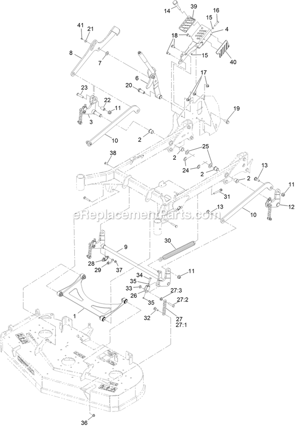 Deck Lift Assembly Diagram and Parts List for STS730GKA52400 (408644346-411294211)(2021) Exmark Lawn Mower