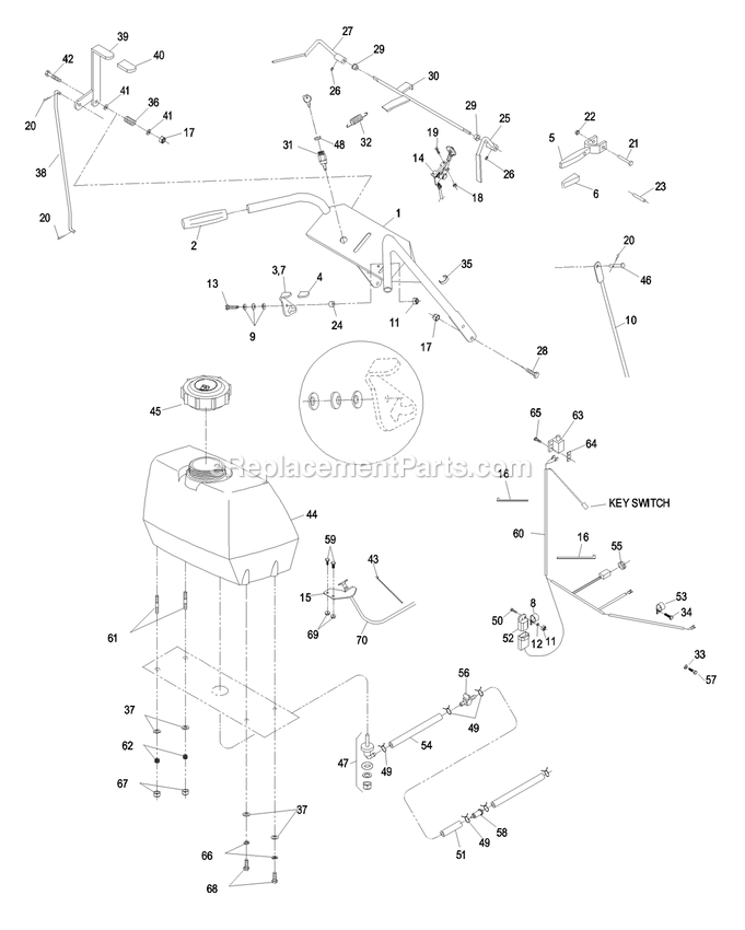 Pistol Grip Upper Handles And Controls Diagram and Parts List for M17KA362CA (790000-849999)(2009) Exmark Lawn Mower