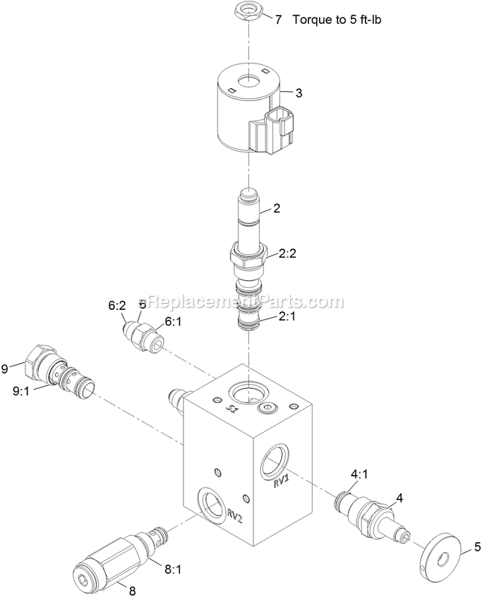 Manifold With Check And Relief Valve Assembly Diagram and Parts List for SAR481KA30 (314000000-314999999)(2014) Exmark Aerator