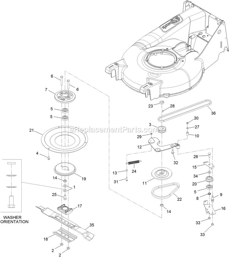 Blade Assembly Diagram and Parts List for ECX180CKA210BC (316000000-399999999)(2016) Exmark Lawn Mower