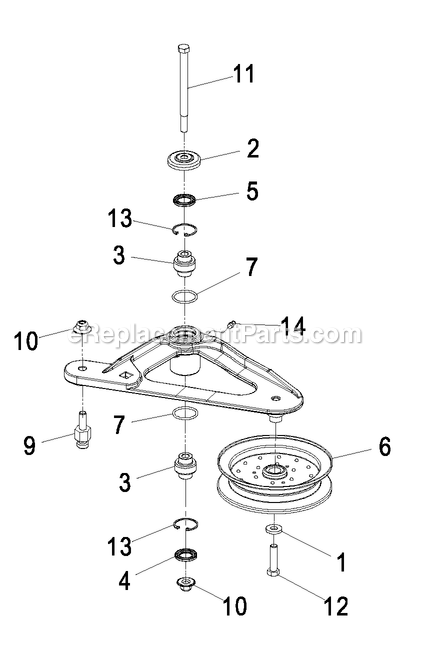Deck Idler Assembly Diagram and Parts List for LZAS29KA724LP (850000-919999)(2010) Exmark Lawn Mower