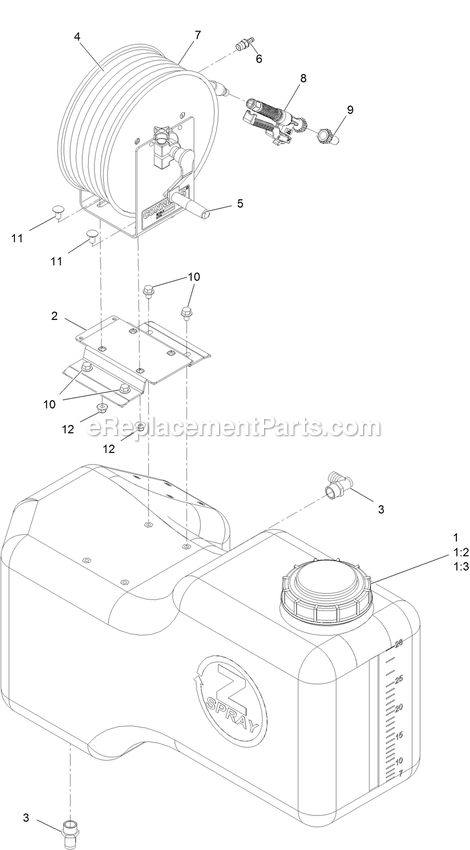 Hose Reel Tank Assembly Diagram and Parts List for 34226 400000000-999999999 Exmark Sprayer