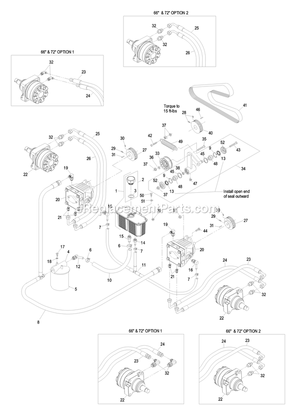Hydraulic Group Diagram and Parts List for LZ28KA665 (670000-719999)(2007) Exmark Lawn Mower