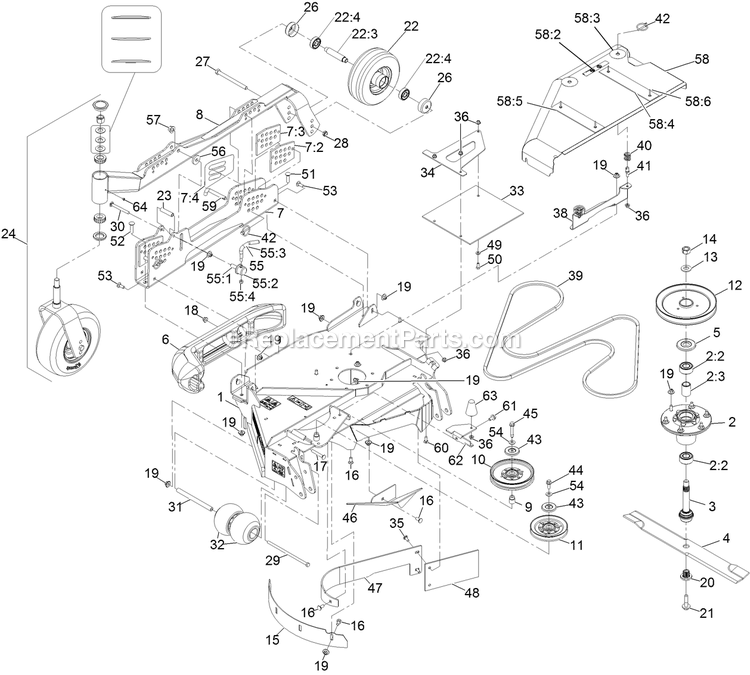 Rh Wing Deck Assembly Diagram and Parts List for LZS88CDYM96RW0 (406294345-408644345)(2020) Exmark Lawn Mower