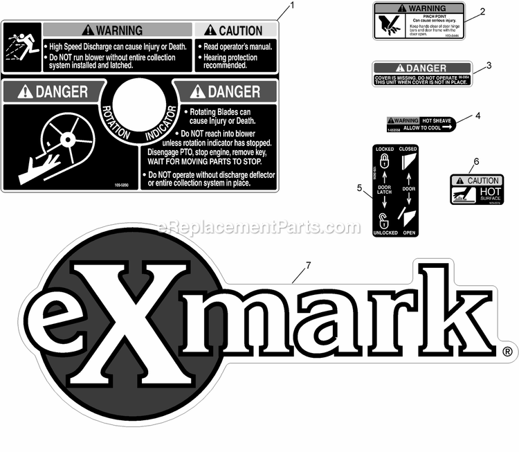Decals Diagram and Parts List for FRCK604 (720000-789999)(2008) Exmark Lawn Tractor Accessories