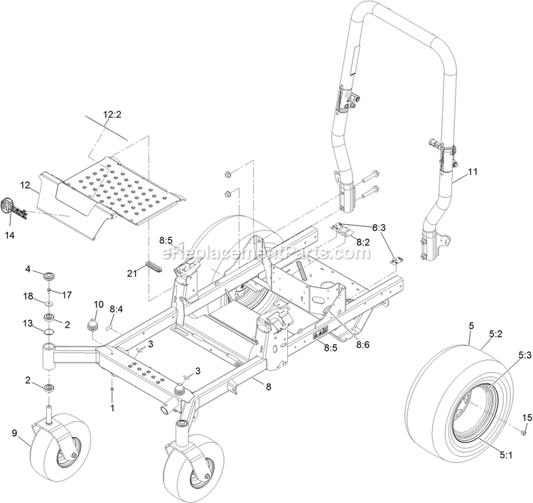Main Frame Assembly Diagram and Parts List for RAX730GKA604A3 (400000000-402082299)(2017) Exmark Lawn Mower