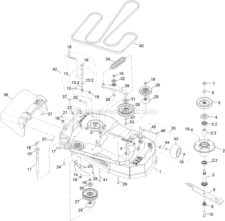 Deck Assembly Diagram and Parts List for STE600CKA36300 (404314159-406294344)(2019) Exmark Lawn Mower