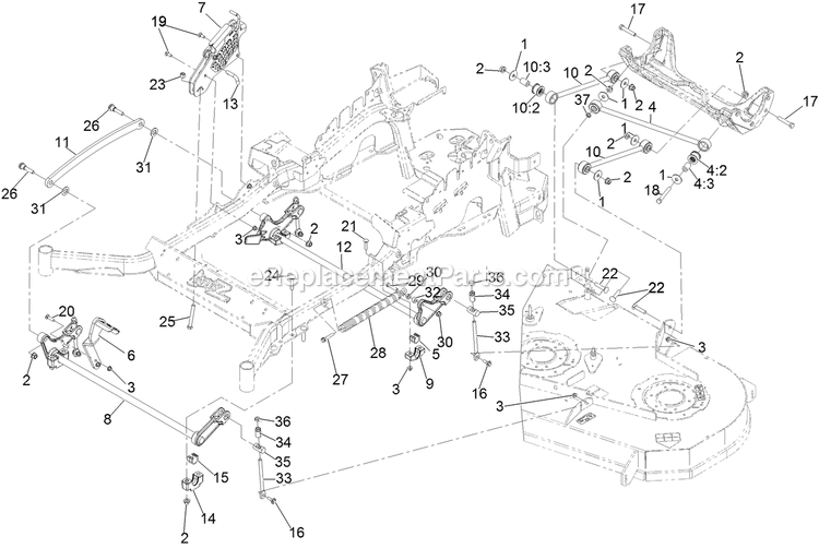 Deck Lift Assembly Diagram and Parts List for LZX921GKA72600 (315000000-315999999)(2015) Exmark Lawn Mower