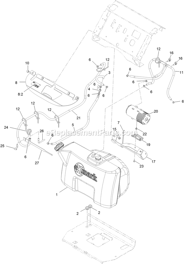 Fuel Tank Mounting Assembly Diagram and Parts List for VTS541CKA36300 (400000000-402082299)(2017) Exmark Lawn Mower