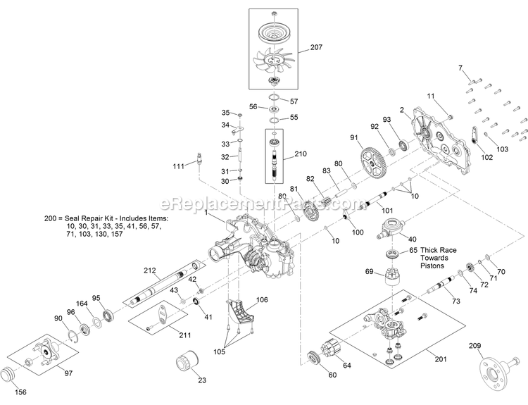 Lh Transaxle Assembly Diagram and Parts List for QTS708GEM60200 (400000000-402082299)(2017) Exmark Lawn Mower