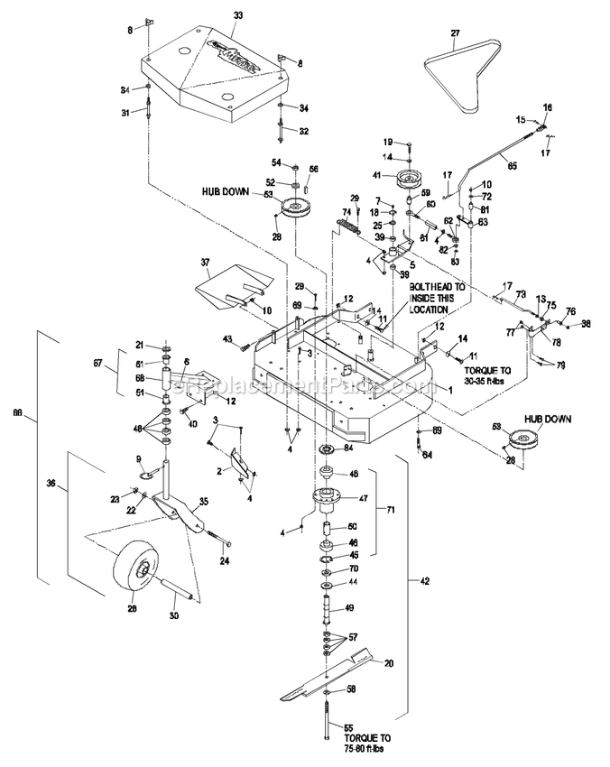 Mower Deck (1) Diagram and Parts List for M14815KC (320000-369999)(2002) Exmark Lawn Mower