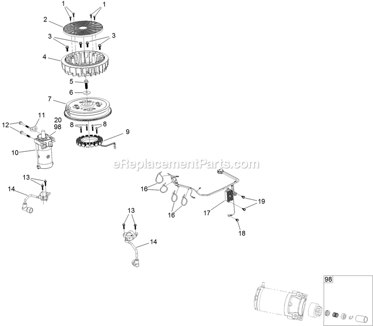 Ignition And Cooling Fan Diagram and Parts List for RAE708GEM52300 (404314159-406294344)(2019) Exmark Lawn Mower