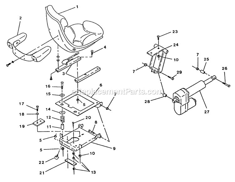 Seat Assembly And Lift Actuator Diagram and Parts List for TR-20KC (90000-101999)(1994) Exmark Lawn Mower