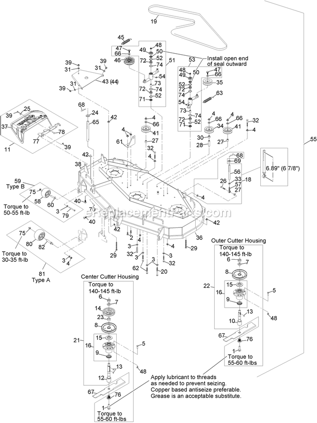 Deck Assembly Diagram and Parts List for TTX650EKCE604N (314000000-314999999)(2014) Exmark Lawn Mower