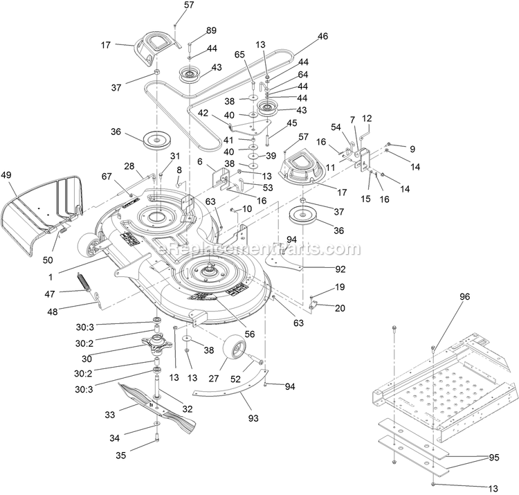 Deck Assembly Diagram and Parts List for QZE452CEM42100 (402082300-404314158)(2018) Exmark Lawn Mower