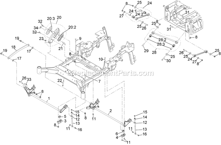 Deck Lift Assembly Diagram and Parts List for LZS88CDYM96RW0 (408644346-411294211)(2021) Exmark Lawn Mower