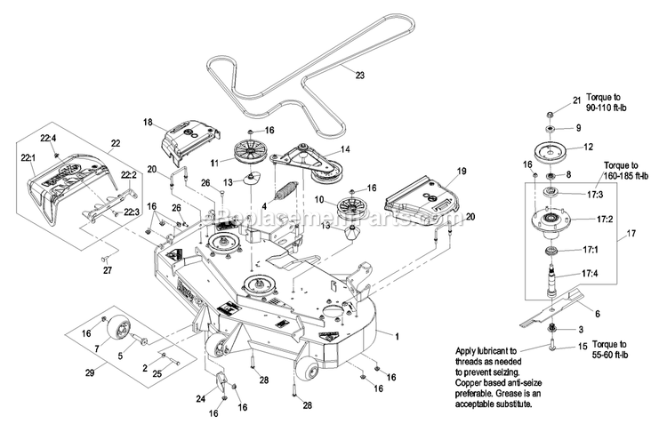 Deck Group (1) Diagram and Parts List for LZZ23KA526 (790000-849999)(2009) Exmark Lawn Mower
