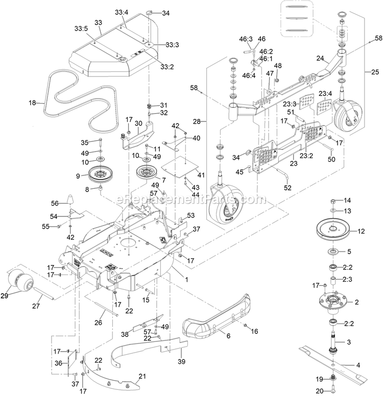Lh Wing Deck Assembly Diagram and Parts List for LZS88CDYM96RW0 (408644346-411294211)(2021) Exmark Lawn Mower