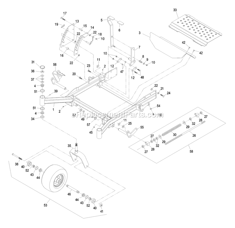 Front Frame Group Diagram and Parts List for LXS29LKA605 (670000-719999)(2007) Exmark Lawn Mower