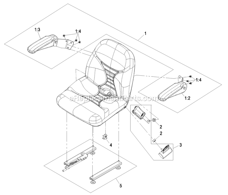 Seat With Tracks Assembly Diagram and Parts List for QSP20BV443 (850000-919999)(2010) Exmark Lawn Mower