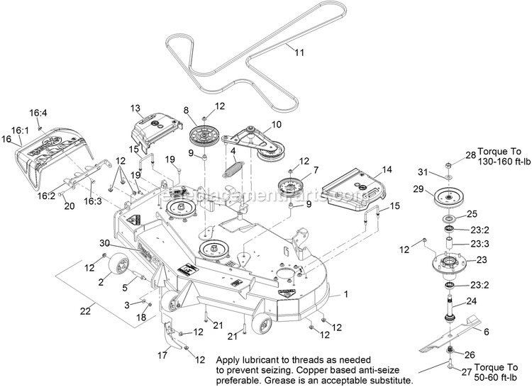 Deck Assembly Diagram and Parts List for LZS691KA524 (313000000-313999999)(2013) Exmark Lawn Mower