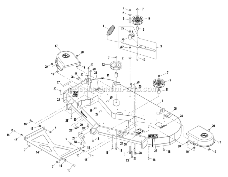 Deck Group (3) Diagram and Parts List for QST23KC522 (720000-789999)(2008) Exmark Lawn Mower
