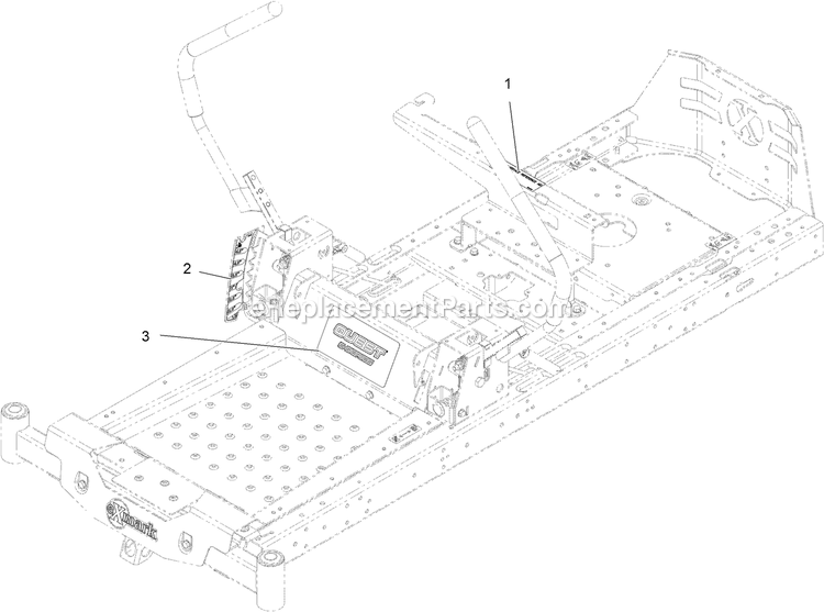 Main Frame Assembly With Decals Diagram and Parts List for QZE702GEM42200 (404314159-406294344)(2019) Exmark Lawn Mower