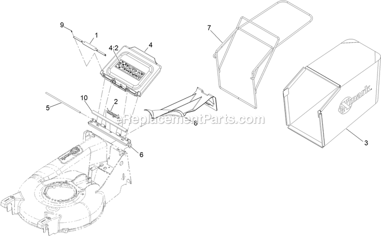 Bag And Door Assembly Diagram and Parts List for ECX160CHN21000 (315000000-315999999)(2015) Exmark Lawn Mower