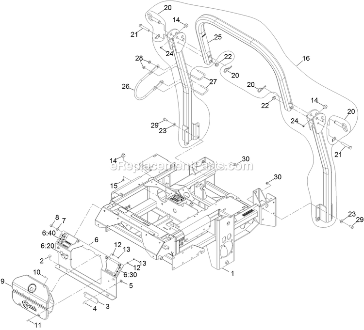 Main Frame Assembly (1) Diagram and Parts List for LZDS902K605 (313000000-313999999)(2013) Exmark Lawn Mower