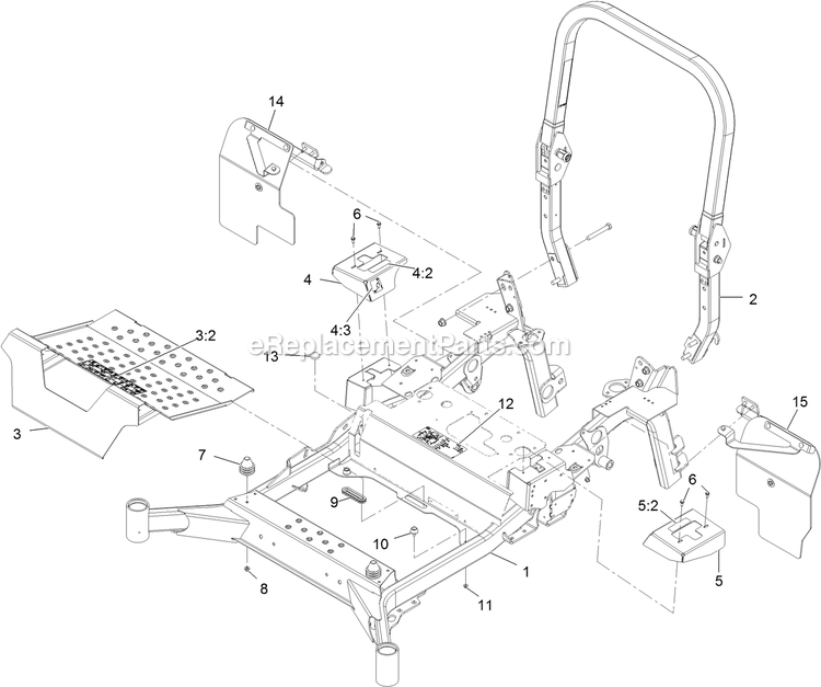 Frame Assembly Diagram and Parts List for LZS88CDYM96RW0 (406294345-408644345)(2020) Exmark Lawn Mower