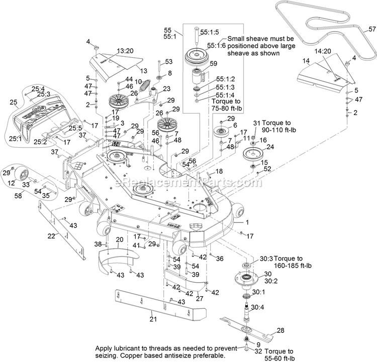 Deck Assembly Diagram and Parts List for LZS902DKU605A1 (315000000-315999999)(2015) Exmark Lawn Mower