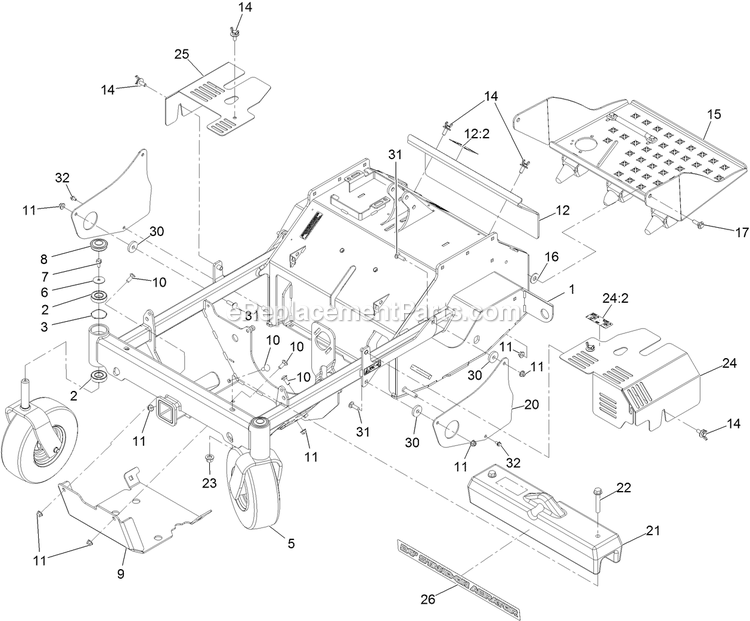 Main Frame Assembly Diagram and Parts List for ARX440CKC24000 (404314159-406294344)(2019) Exmark Aerator