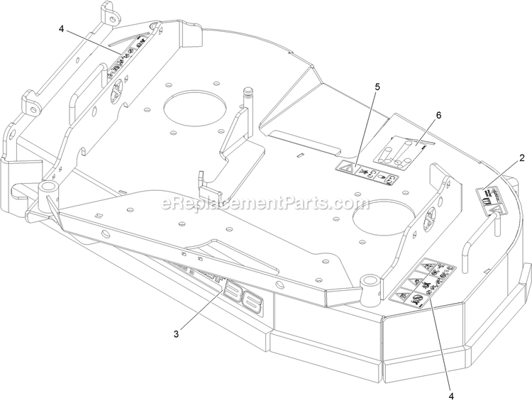 Deck With Decals Assembly Diagram and Parts List for STE600CKA363H1 (408644346-411294211)(2021) Exmark Lawn Mower