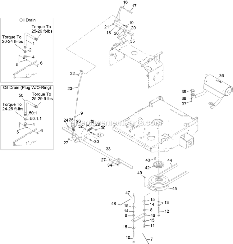 Park Brake And Engine Assembly Diagram and Parts List for TTX24PKAE (920000-999999)(2011) Exmark Lawn Mower