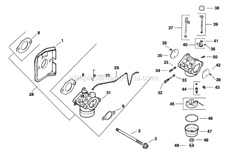 Fuel System (2) Diagram and Parts List for TT3614KC (160000-169999)(1998) Exmark Lawn Mower