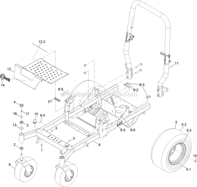 Frame Assembly Diagram and Parts List for RAS740GKC60R00 (400000000-402082299)(2017) Exmark Lawn Mower