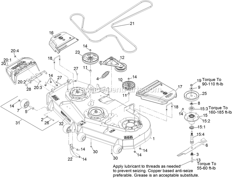 Deck Assembly Diagram and Parts List for LZX940EKC60600 (316000000-399999999)(2016) Exmark Lawn Mower