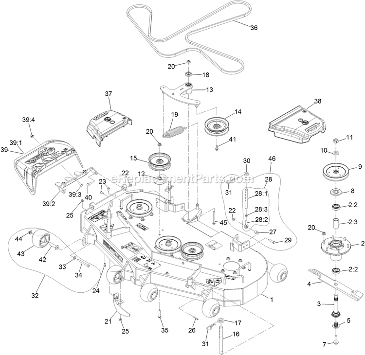 Deck Assembly Diagram and Parts List for TTS541GKA52300 (402082300-404314158)(2018) Exmark Lawn Mower