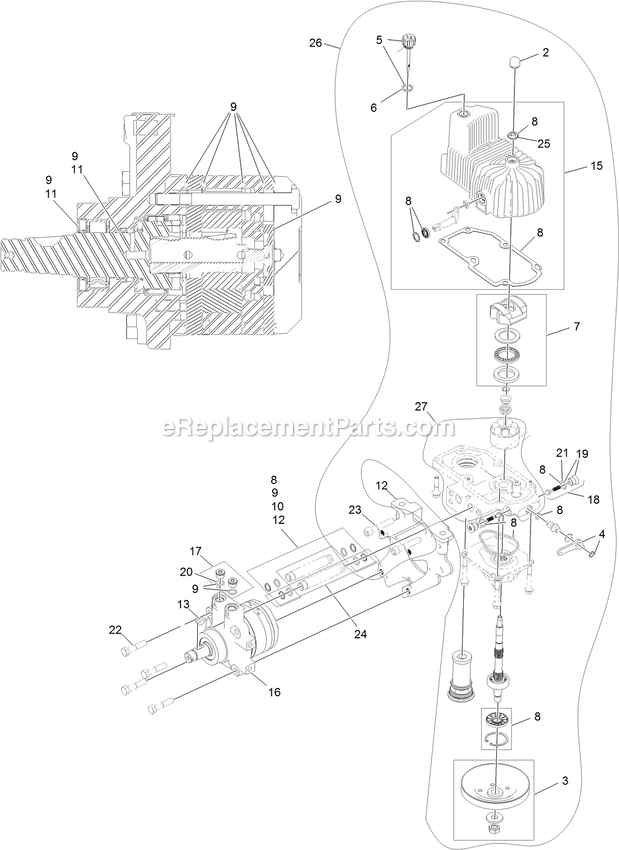 Lh Hydro Assembly Diagram and Parts List for LZE751GKA524A2 (404314159-406294344)(2019) Exmark Lawn Mower