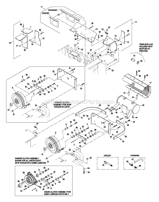Engine Deck Group (2) Diagram and Parts List for LZ25KA604 (320000-369999)(2002) Exmark Lawn Mower