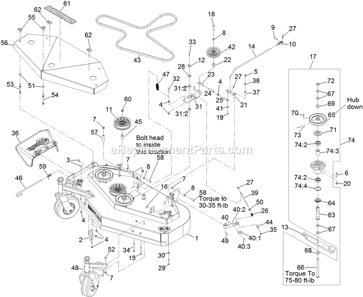 Deck Assembly Diagram and Parts List for MGS481CKA48300 (316000000-399999999)(2016) Exmark Lawn Mower